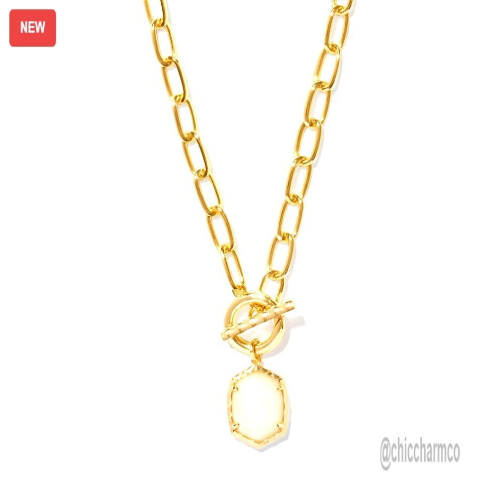 Gold Plated Brass Link Chain Necklace with Toggle Clasp, 18 Inch Length